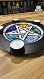Crystal Charging Plate with Tea Light Candle Holder - Pentagram Design