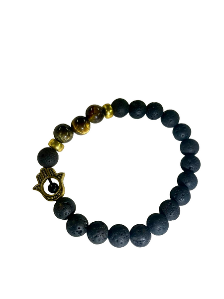 Lava Stone & Tiger Eye Hamsa Hand Bracelet