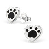 Sterling Silver Paw Heart Earring Stud