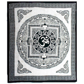 Black & White Ohm Mandala Tapestry