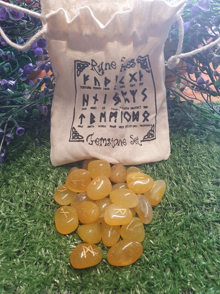Rune Stone Set In Pouch - Yellow Onyx