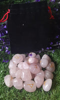 Rune Stone Set In Pouch - Rose Quartz
