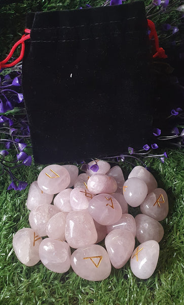 Rune Stone Set In Pouch - Rose Quartz