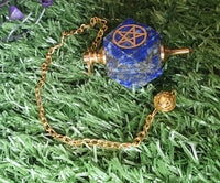 Hexagonal Gemstone Pendulum with Pentagram Symbol