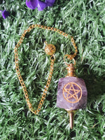 Hexagonal Gemstone Pendulum with Pentagram Symbol