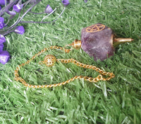 Hexagonal Gemstone Pendulum with Pentagram Symbol