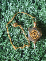 Hexagonal Gemstone Pendulum with Pentagram Symbol