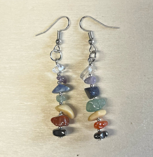 7 Chakras Gemstone Chip Ear Rings