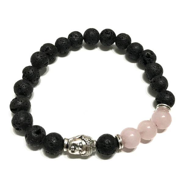 Lava Stone & Rose Quartz Buddha Bracelet