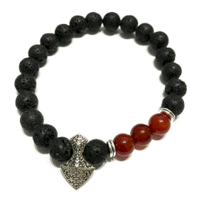 Lava Stone & Carnelian Axe Head Bracelet