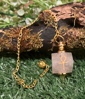 Hexagonal Gemstone Pendulum with Ankh Symbol