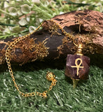 Hexagonal Gemstone Pendulum with Ankh Symbol