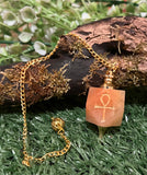 Hexagonal Gemstone Pendulum with Ankh Symbol