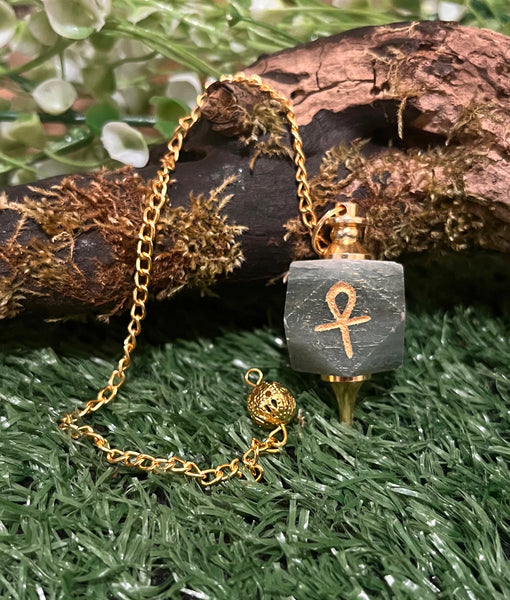 Hexagonal Gemstone Pendulum with Ankh Symbol