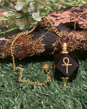 Hexagonal Gemstone Pendulum with Ankh Symbol