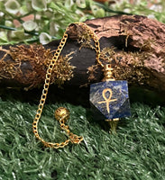 Hexagonal Gemstone Pendulum with Ankh Symbol